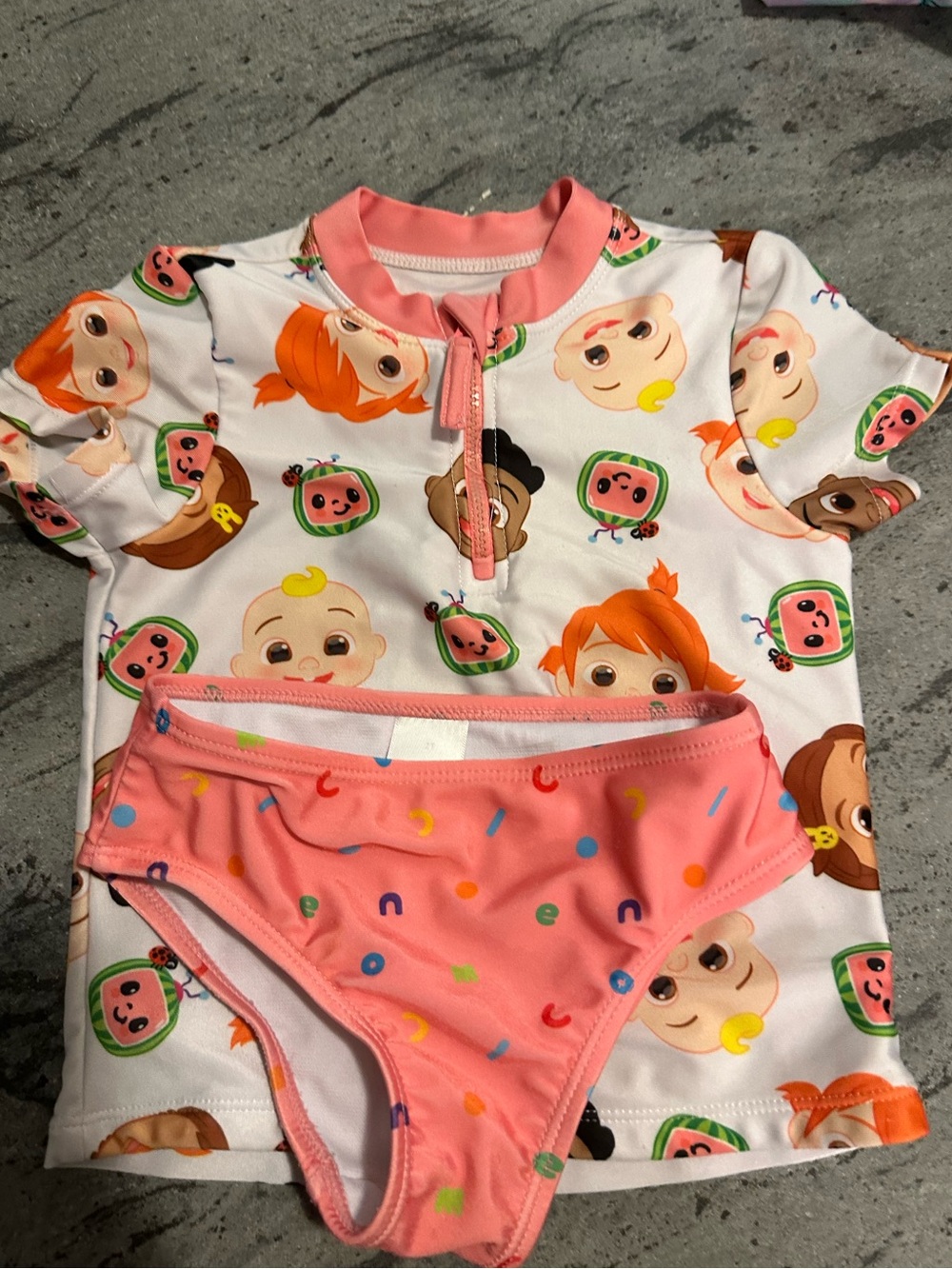 Girls Pink Character Short-Sleeve Rashguard Set with Matching Swim Bottoms
